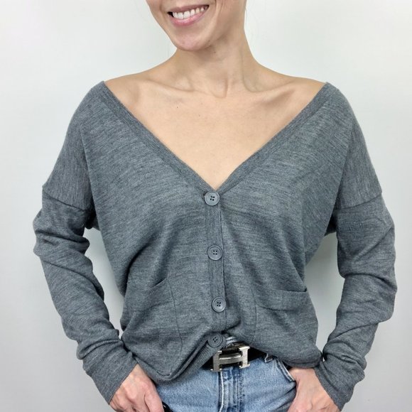 Halogen Sweaters - Halogen Sz M Grey Wool Lightweight Long V Cardigan